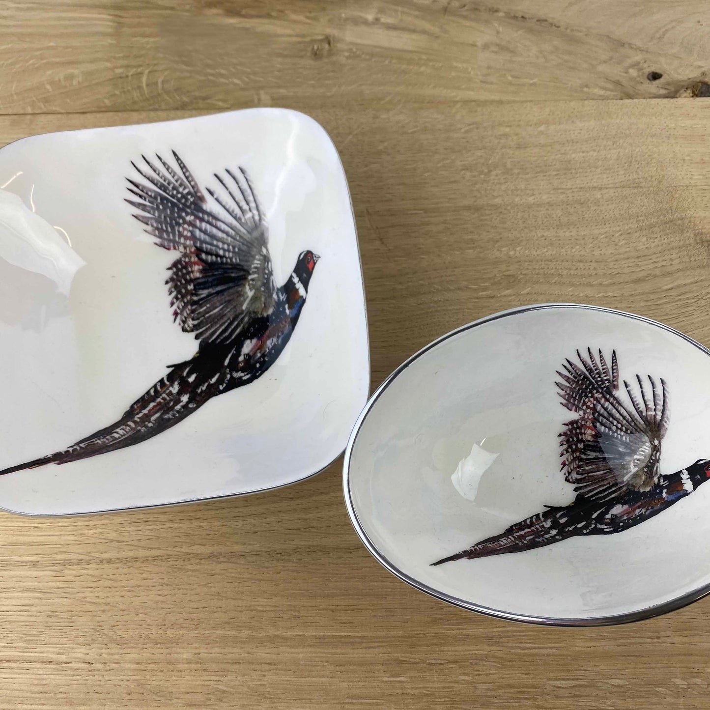 Pheasant Square Bowl by Tilnar Arts, fair trade producer, India (white is more of a yellow)