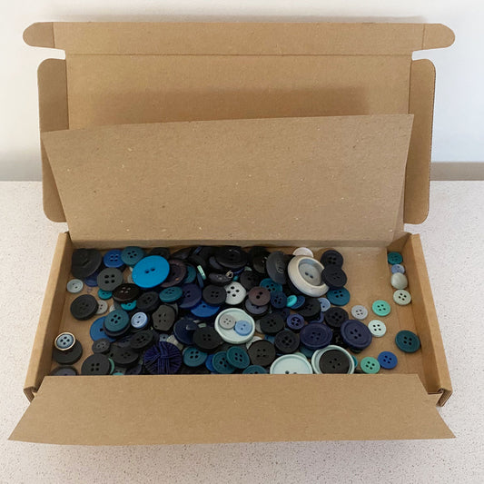 Blues vintage and new buttons sorted by colour and sold by weight
