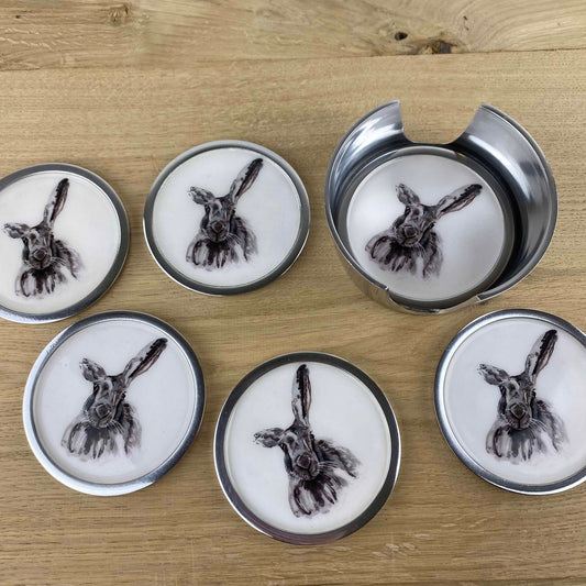 Hare Coasters set of 6 by Tilnar Arts, fair trade producer, India